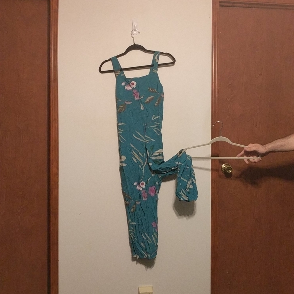 Cotton:on Teal Floral Wide Leg Jumpsuit - sz Small